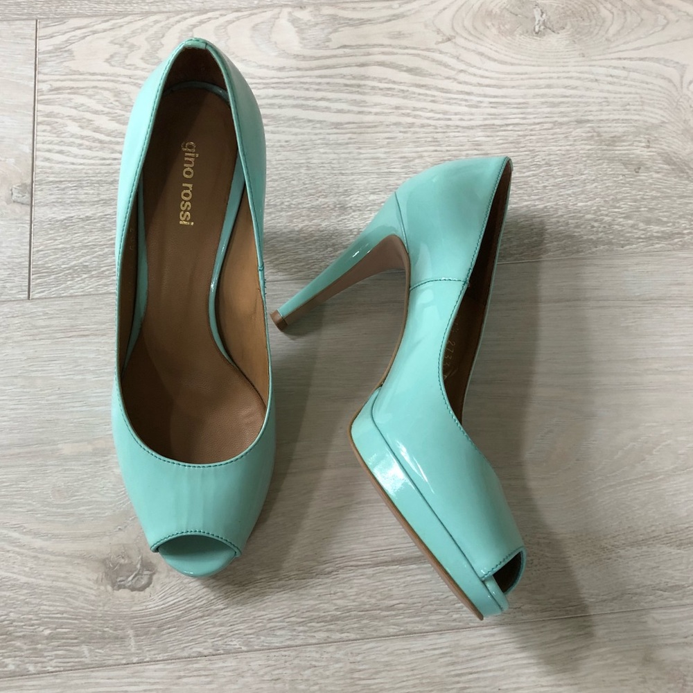 GINO ROSSI Leather Peep-toe Platform Pumps Heels - Picture 4 of 8